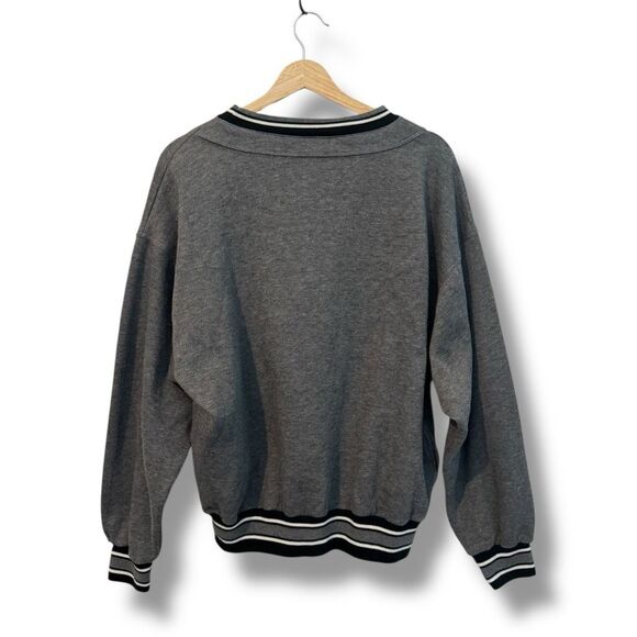 Vintage Christian Dior Monsieur Crest Pocketed Sweater XL Gray Striped Pullover - Picture 5 of 10